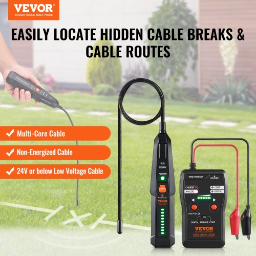 VEVOR Subterranean Wire Locator, Up to 6.5 FT Detection Depth, Earphone-Included Cable Tracer and Break Detector, 3280 FT Detection Range, Ideal for