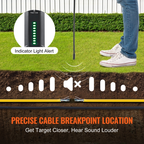 VEVOR Subterranean Wire Locator, Up to 6.5 FT Detection Depth, Earphone-Included Cable Tracer and Break Detector, 3280 FT Detection Range, Ideal for