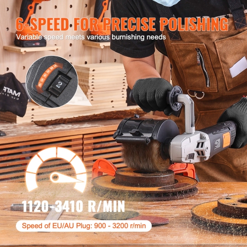 VEVOR 1300W Burnishing Polishing Machine, 6 Variable Speed Surface Conditioning Tool,Handheld Electric Metal Burnishing Machine with Steel Wire