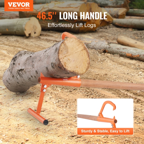 VEVOR 46.5 in Timberjack, Heavy Duty Log Lifter with Wooden Handle, Log Roller with Adjustable Cant Hook, Logging Tools Log Jack for Logs Ups to 15"