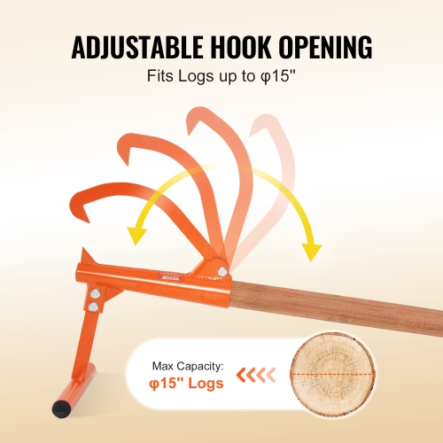 VEVOR 46.5 in Timberjack, Heavy Duty Log Lifter with Wooden Handle, Log Roller with Adjustable Cant Hook, Logging Tools Log Jack for Logs Ups to 15"