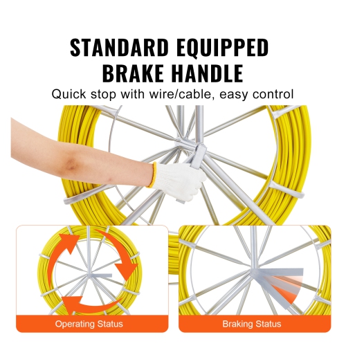 VEVOR 600 ft Fish Tape Fiberglass,5/16 in, Duct Rodder Fishtape Wire Puller, Cable Running Rod with Steel Reel Stand, 3 Pulling Heads,Fishing Tools