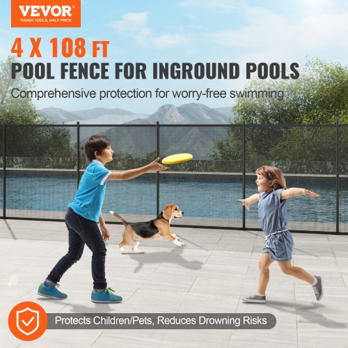 VEVOR 4 x 108 FT Pool Fence,Pool Fences for Inground Pools, Removable Child Safety Pool Fencing, Easy DIY Installation Swimming Pool Fence, 340gms