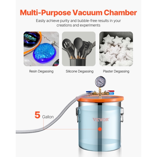 VEVOR 5 Gallon Vacuum Chamber and 3.5 CFM Pump Kit, Stainless Steel Chamber, Single Stage Vacuum Pump Degassing Chamber Kit, with Acrylic Lid, Oil,