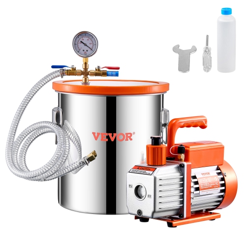 VEVOR 5 Gallon Vacuum Chamber and 3.5 CFM Pump Kit, Stainless Steel Chamber, Single Stage Vacuum Pump Degassing Chamber Kit, with Acrylic Lid, Oil,