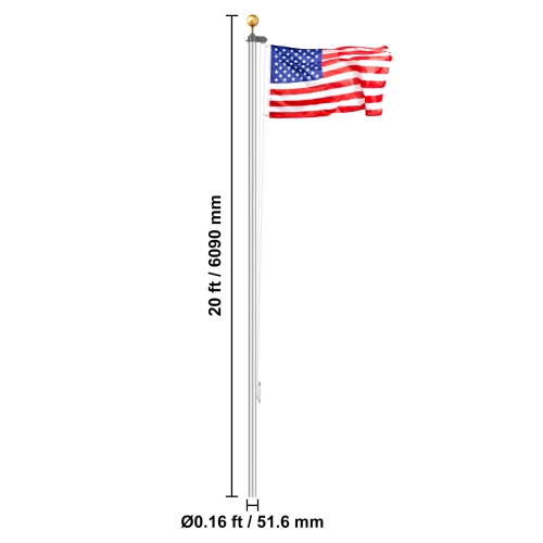 Trousse de mât amovible de 25 pi VEVOR, trousse de mât en alliage d'aluminium robuste au sol pour l'extérieur, 3 modes d'affichage avec accessoires