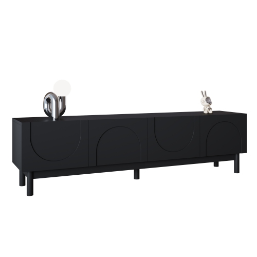 Fantasylab TV stand with sturdy legs, wave shaped structured doors, with layers, Black
