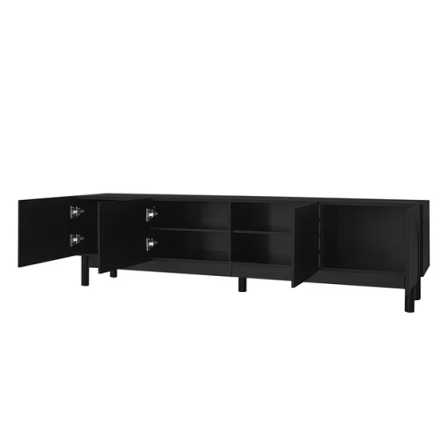 Fantasylab TV stand with sturdy legs, wave shaped structured doors, with layers, Black
