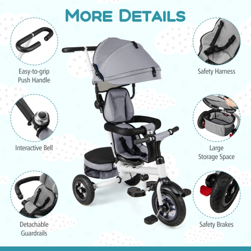 Gymax 5-in-1 Folding Trike for Toddlers 1-5 Years Old w/ Safety Harness Storage