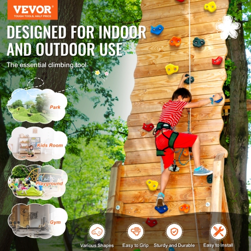 VEVOR 25 Rock Climbing Holds, Multi-Size and Multi-Colored Climbing Rocks for Kids and Adults, Rock Wall Holds with Mounting Hardware, Climbing Wall