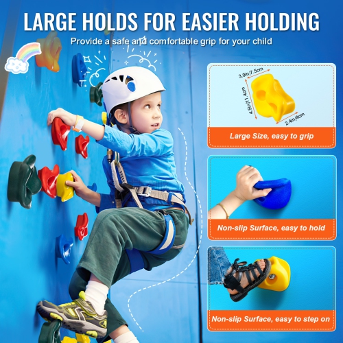 VEVOR 25 Rock Climbing Holds, Multi-Size and Multi-Colored Climbing Rocks for Kids and Adults, Rock Wall Holds with Mounting Hardware, Climbing Wall
