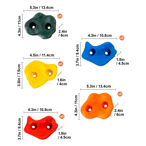 VEVOR 25 Rock Climbing Holds, Multi-Size and Multi-Colored Climbing Rocks for Kids and Adults, Rock Wall Holds with Mounting Hardware, Climbing Wall