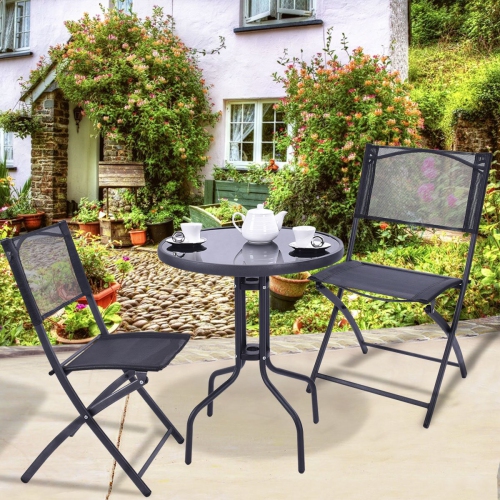 GYMAX  Outdoor Patio Furniture 3PCs Garden Backyard Folding Bistro Set