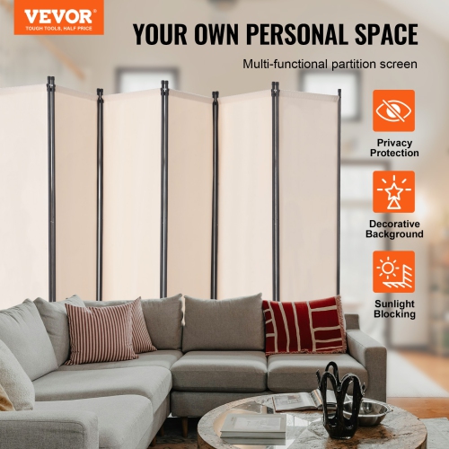 VEVOR 6 Panels Room Divider, Room Divider, Folding Privacy Screen and Portable Partition Divider for Room Separation, Freestanding Room Partitions