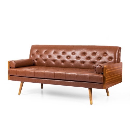 FANTASYLAB  Adelaide Mid-Century Modern Tufted Sofa With Rolled Accent Pillows