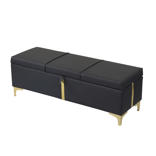 Fantasylab Elegant Upholstered Storage Ottoman, Bench with Metal Legs for Bedroom, Living Room, Fully Assembled Except Legs, Black