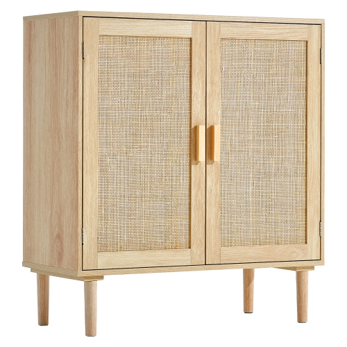 VEVOR Rattan Cabinet, Rattan Storage Cabinet with 2 Magnetic Doors and Adjustable Shelves, Sideboard Buffet Cabinet for Hallway, Entryway, Living