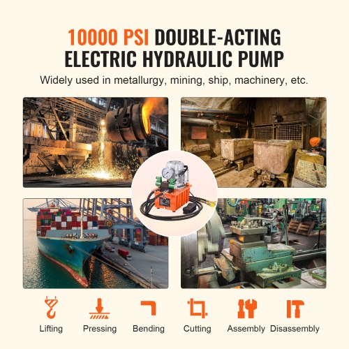 VEVOR 10,000 PSI Electric Hydraulic Pump, 750W 110V 488 in³/8L Capacity, Double Acting Solenoid Valve, Electric Driven Pump with Pedal Switch for