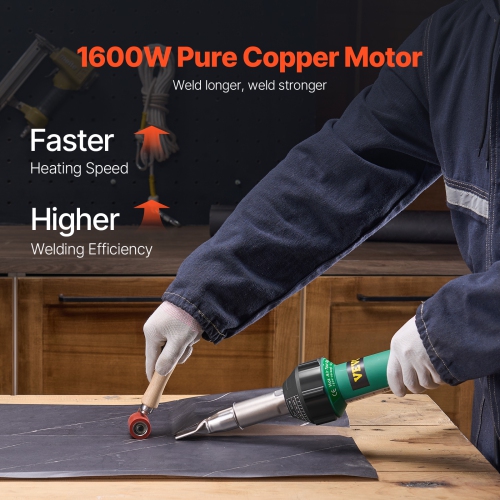 VEVOR 1600W Hot Air Plastic Welder, Torch Pistol, 122-1112℉ PVC TPO Vinyl Welding Torch, Roofing Welding Kit with 9 Accessories- 4 Nozzles & 4 Seam