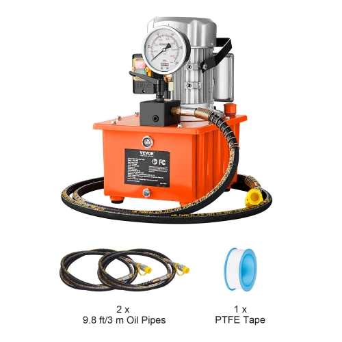 VEVOR 10,000 PSI Electric Hydraulic Pump, 750W 110V, 488 in³/8L Capacity, Single Acting Manual Valve, Hydraulic Pump Unit with Lever Switch for