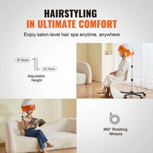 VEVOR 1875W Professional Hooded Dryer, High-Power Bonnet Hair Dryer, Sit Under Hair Dryer with Timer, 3 Temp Settings & Wind Speed, Floor Standing