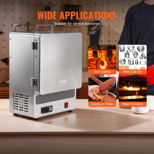 VEVOR 1500W Tabletop Kiln Melter, Electric Melting Furnace, Stainless Steel Electric Furnace, Max Temperature 2192℉/1200℃, for Wax Casting, Metal