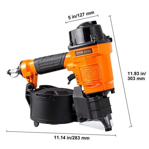 VEVOR 1 inch to 2-1/4 inch Coil Siding Nailer MCN55, 15 Degree Pneumatic Siding Nail Gun, 70-120PSI Air Coil Nailer for Siding, Pallet Sheathing,