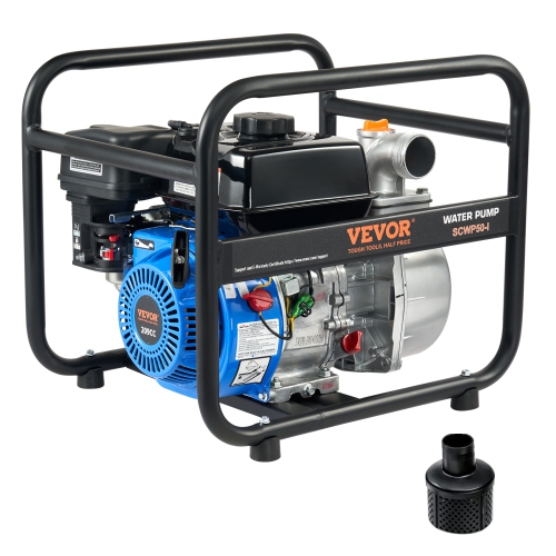 VEVOR  2 In/50 MM Gasoline Powered Trash Pump, 6.5HP 132 Gpm 4-Stroke Gasoline Engine Water Transfer Pump \w 98 Ft Max Lift 26Ft Max Suction Inlet