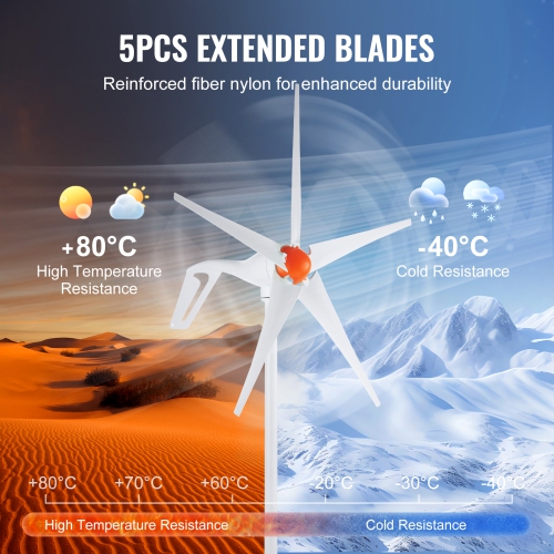 VEVOR 500W Wind Turbine Generator, 12V Wind Turbine Kit, 5-Blade Wind Power Generator with MPPT Controller, Adjustable Windward Direction & 2.5m/s