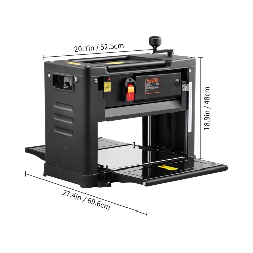 Raboteuse VEVOR de 15 A, une vitesse, une raboteuse de 13 po de largeur, deux lames, moteur puissant 1800 W, table d'allaitement étendue de