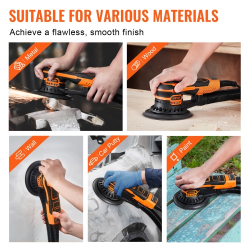 VEVOR 5 & 6-Inch Random Orbital Sander, 350W Brushless Orbital Sander, 10,000 PRM 6 Variable Speed Electric Palm Sander with 20PCS Sandpapers, Dust