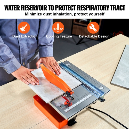 VEVOR 7-inch Wet Tile Saw, 65Mn Steel Blade, 3500 RPM Induction Motor, Tile Cutter Wet Saw with Water Reservoir, 0-45 Degrees Miter Angle for Cutting