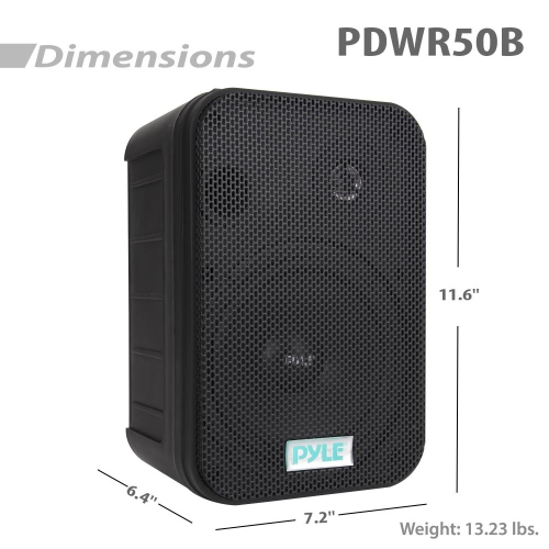 Pyle PDWR50B 500W 6.5 Indoor/Outdoor Waterproof Speakers - Black - Pair - PDWR50B