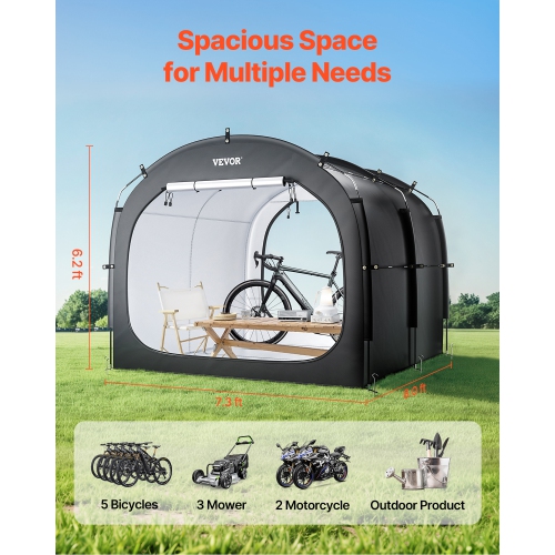 Tente de rangement pour 5 vélos VEVOR, tente de rangement spacieuse pour vélo avec fenêtre ventilée, tente étanche facile à installer en fibre de