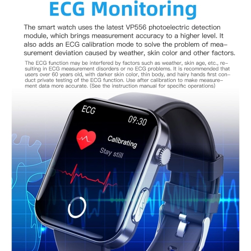 2.1-inch smartwatch with ECG/blood oxygen/pressure monitoring, 52 sports modes, long battery life, IP67 waterproof - compatible with iOS/Android