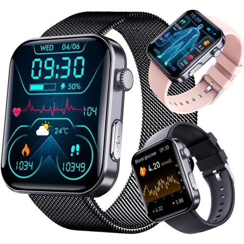 2.1-inch smartwatch with ECG/blood oxygen/pressure monitoring, 52 sports modes, long battery life, IP67 waterproof - compatible with iOS/Android