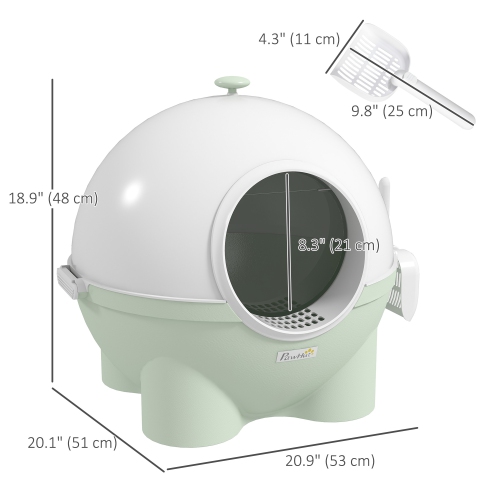PawHut Cat Litter Box with Lid, Enclosed Kitty Litter Box with Scoop, Leaking Sand Pedal, Top Handle, Light Green