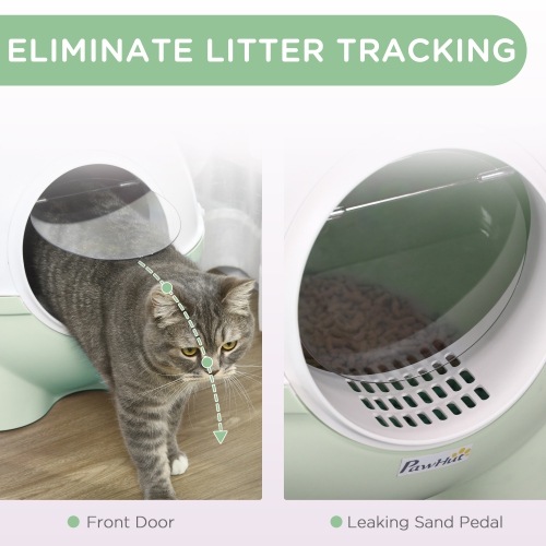 PawHut Cat Litter Box with Lid, Enclosed Kitty Litter Box with Scoop, Leaking Sand Pedal, Top Handle, Light Green