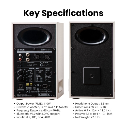 Edifier MR5 2.0 Studio Monitor Bookshelf Speakers, Compact Size for Home Studio & Music - White