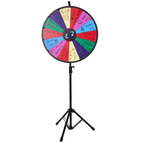 VEVOR 24 inch Spinning Prize Wheel, 14 Slots Spinning Wheel with Height Adjustable Stand, Roulette Wheel with a Dry Erase, and a Storage Bag, Win