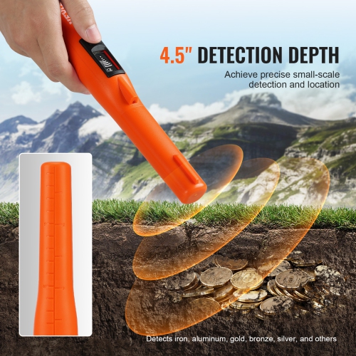 VEVOR 3 Modes Metal Detector Pinpointer, IP68 Fully Waterproof Handheld Pin Pointer Wand, 4.5" Detection Depth, LCD Screen, Treasure Hunting Probe
