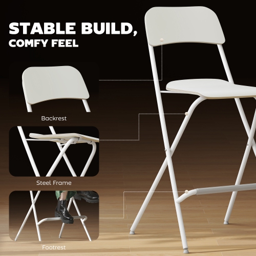 HOMCOM Modern Folding Bar Stools Set of 2, Counter Height Foldable Stool with Footrest, Wooden Effect Seat and Steel Frame for Kitchen, Dining, 20.5