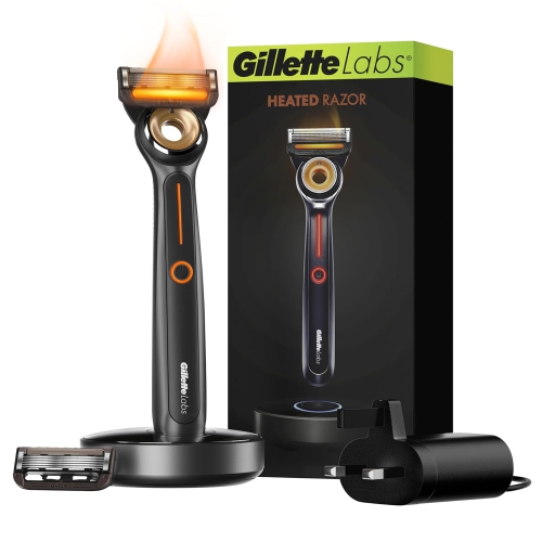 Gillette Heated Razor for Men, Starter Shave Kit by GilletteLabs, 1 Handle + 2 Razor Blade Refills + 1 Charging Dock, Warm Shaving Experience