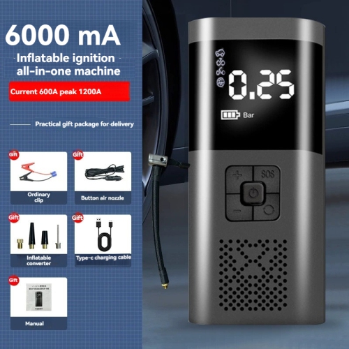 LED lighting + 6000mAh-Multi-function smart air pump | Dual turbine super fast inflation | Tire pressure preset/auto stop | Suitable for
