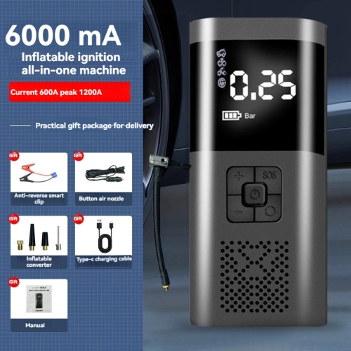 LED lighting + 6000mAh-Multi-function smart air pump | Dual turbine super fast inflation | Tire pressure preset/auto stop | Suitable for