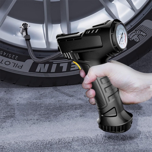 Portable multifunctional electric air pump, intelligent digital display, preset tire pressure, automatic stop when full, with LED light, long battery