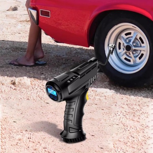 Portable multifunctional electric air pump, intelligent digital display, preset tire pressure, automatic stop when full, with LED light, long battery