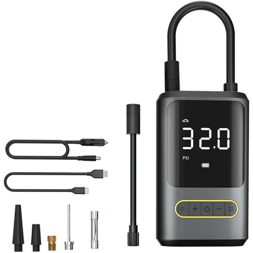 150PSI ultra-fast inflation｜4 modes to switch｜Dual LED emergency lights｜Digital tire pressure display and automatic stop｜Long-lasting battery