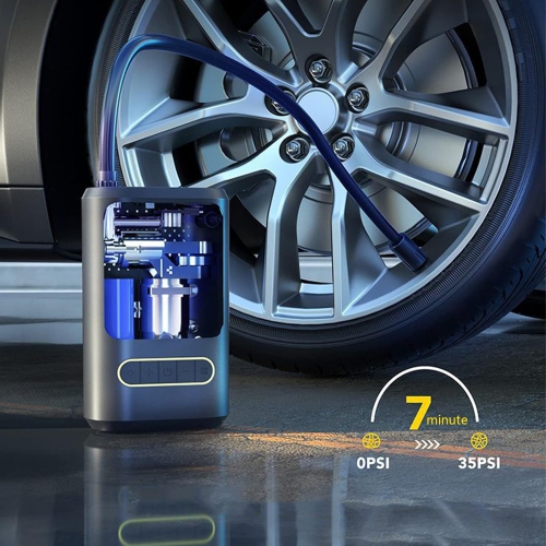 150PSI ultra-fast inflation|4 modes to switch|Dual LED emergency lights|Digital tire pressure display and automatic stop|Long-lasting battery
