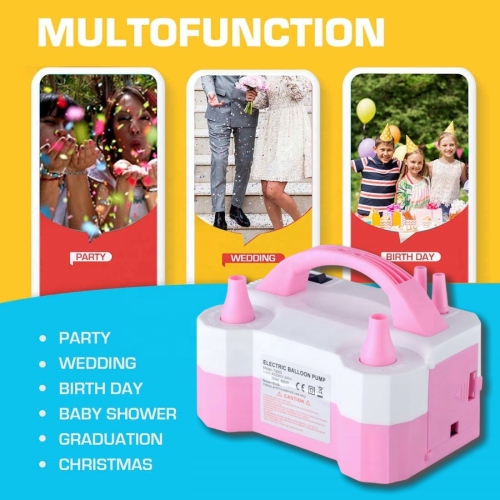 Double nozzle electric balloon pump - quickly inflate aluminum foil balloons and large balloons, with cable tie tool, noise level ≤ 95dB, portable